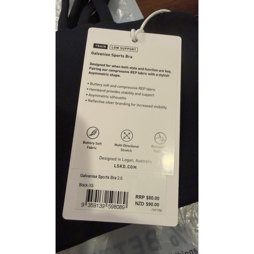 LSKD Galvanise Sports Bra 2.0 Black Asymmetric Strappy Back Women's XS New NWT - Picture 5 of 16